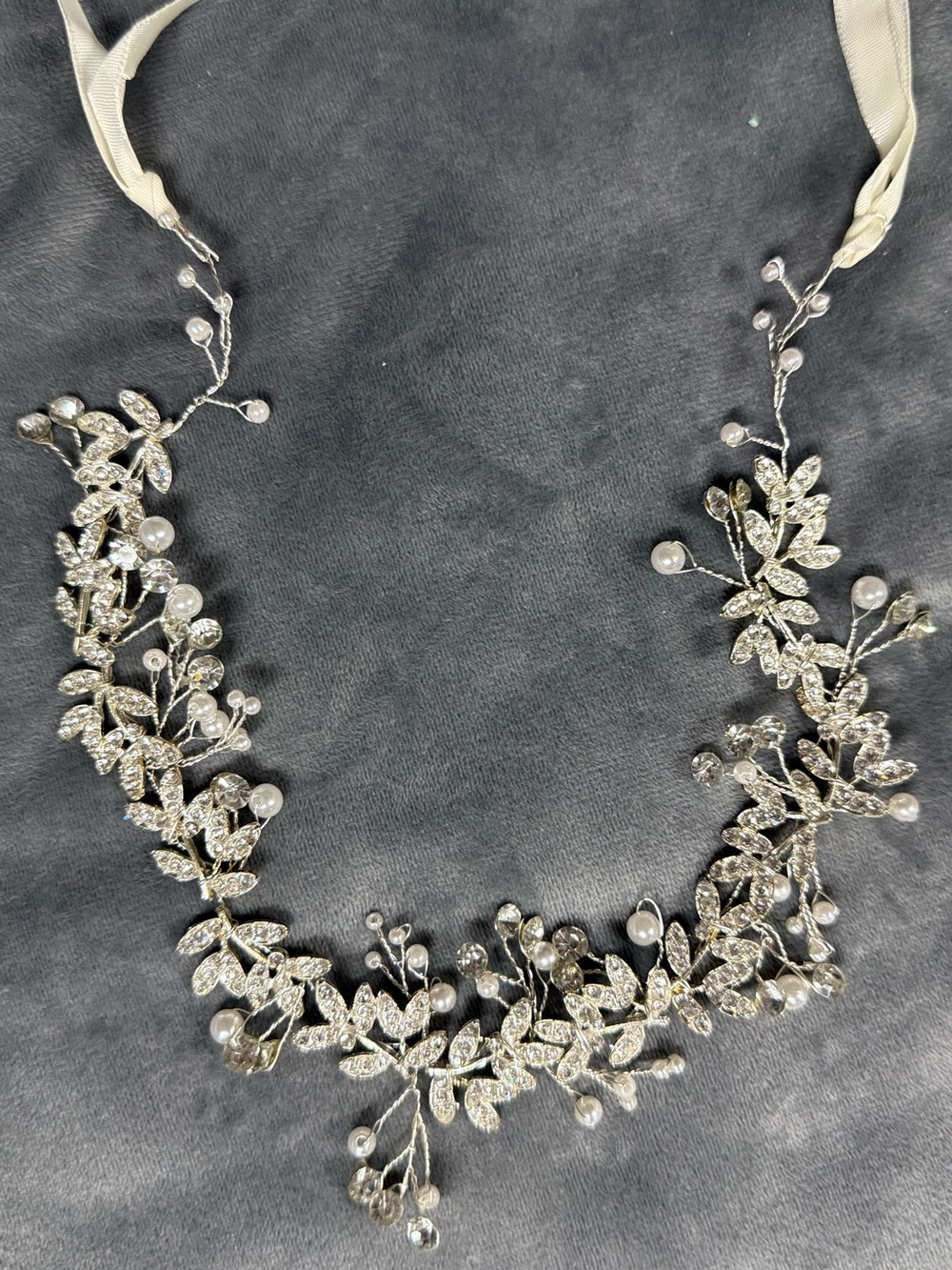 Rhinestone and Pearl Leaf Bridal Headpiece